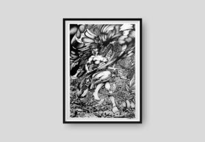 illustration noir et blanc, dessin sur papier canson 45 64 cm