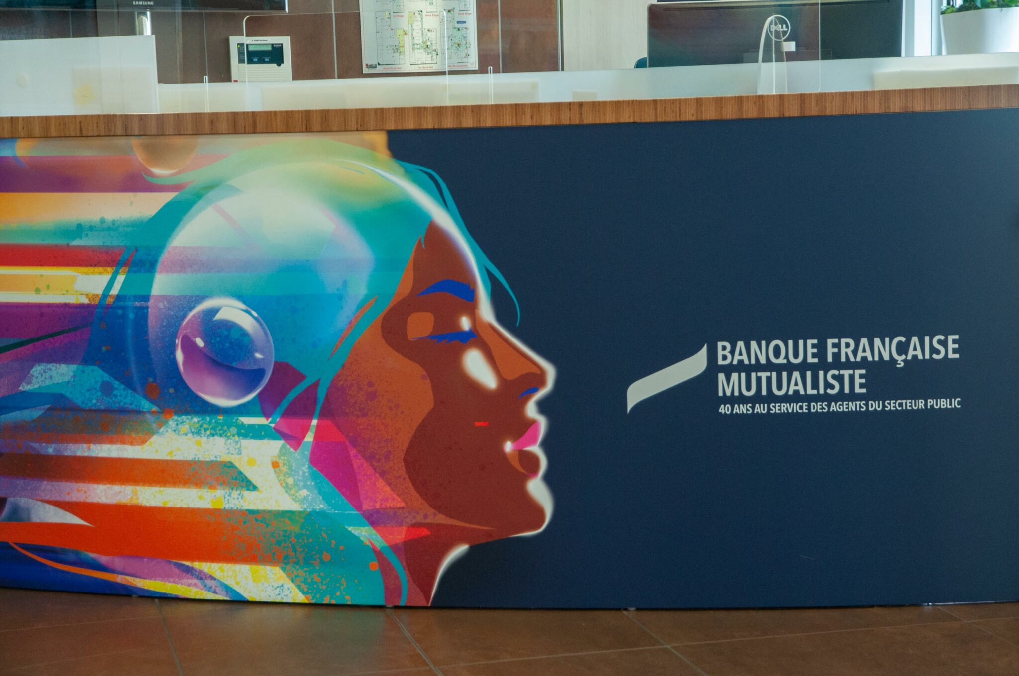 illustration banque française mutualiste 40 ans print grand-format hall siège social